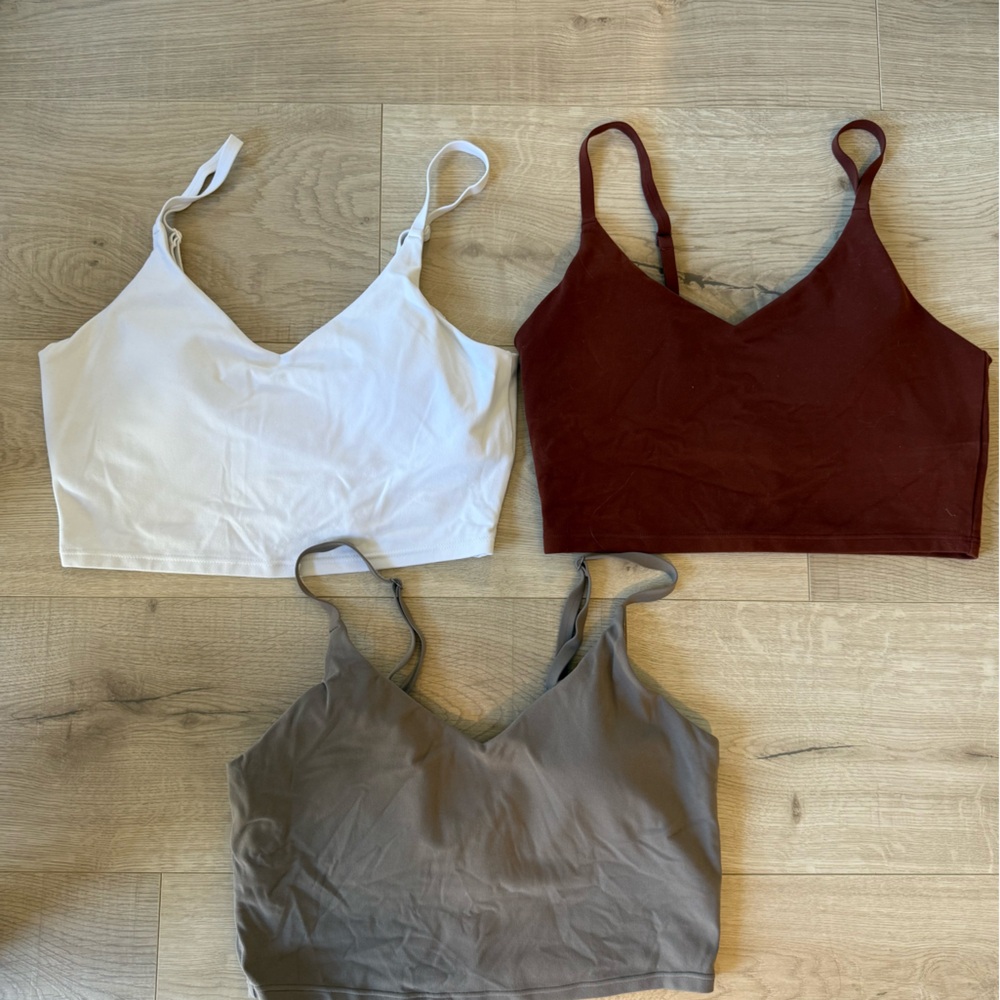 Athleta Cami Sports Bra Set — White, Rust, Taupe size Small
